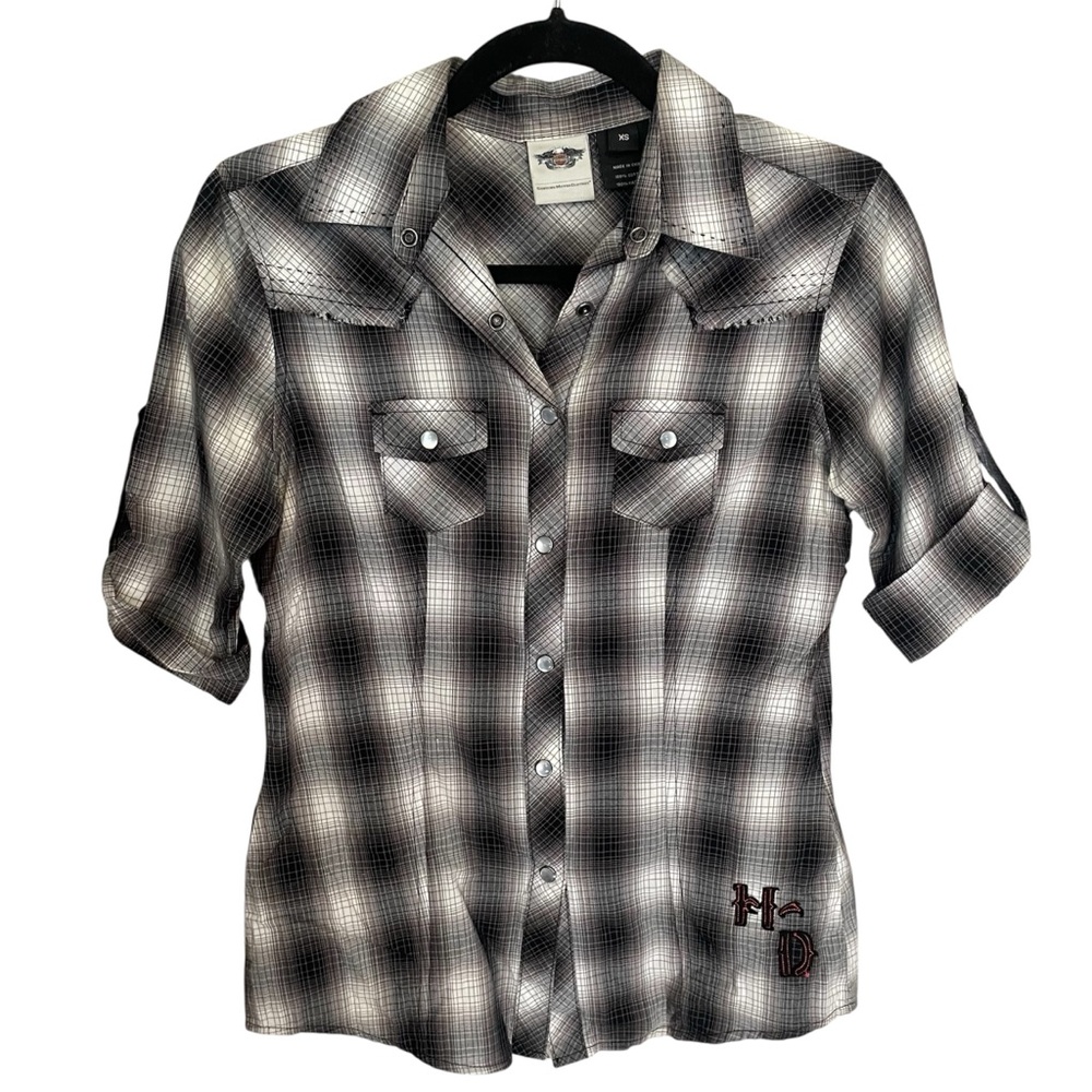 Harley-Davidson snap button down logo plaid top